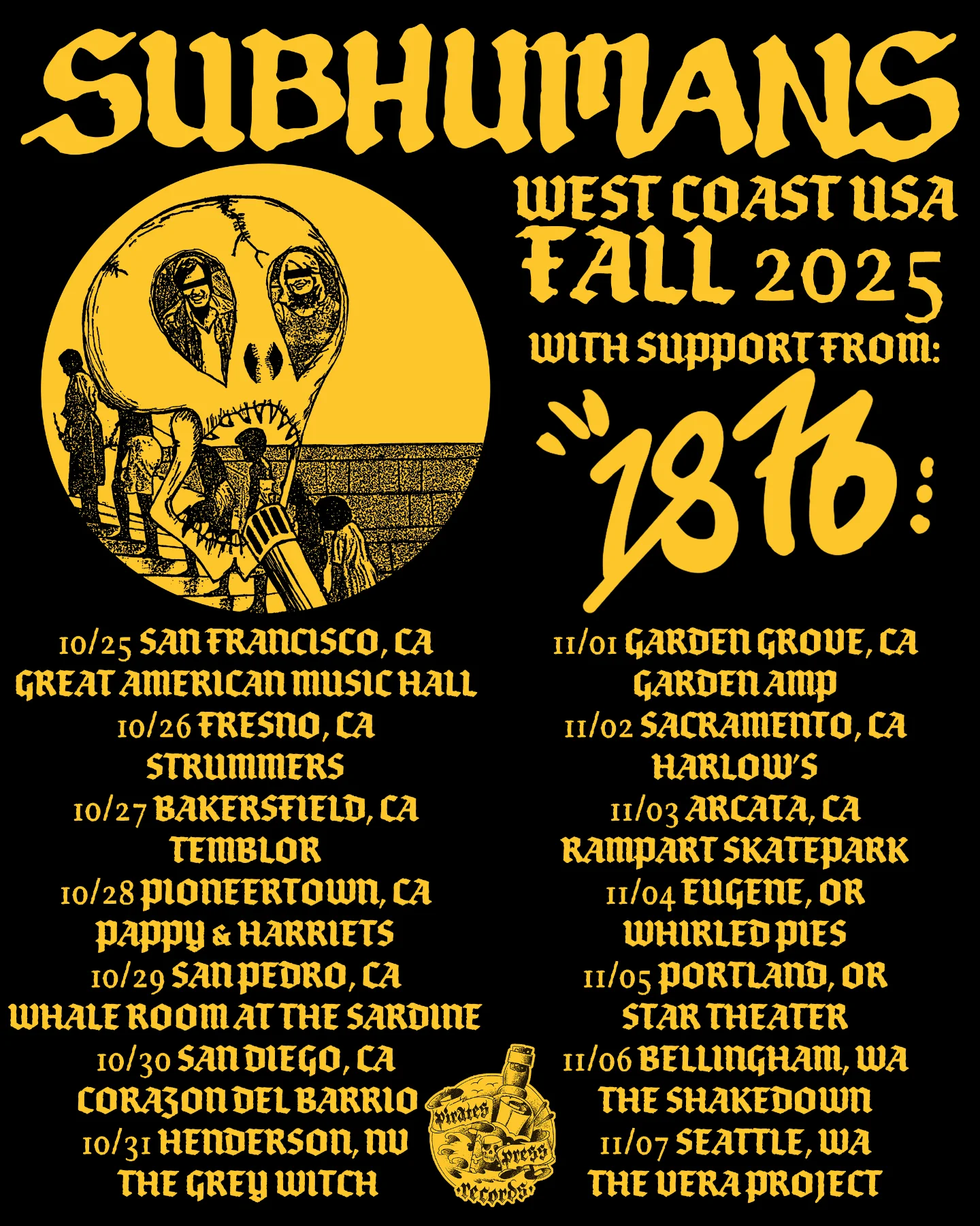 Subhumans West Coast USA Fall 2025 Tour Poster 2025